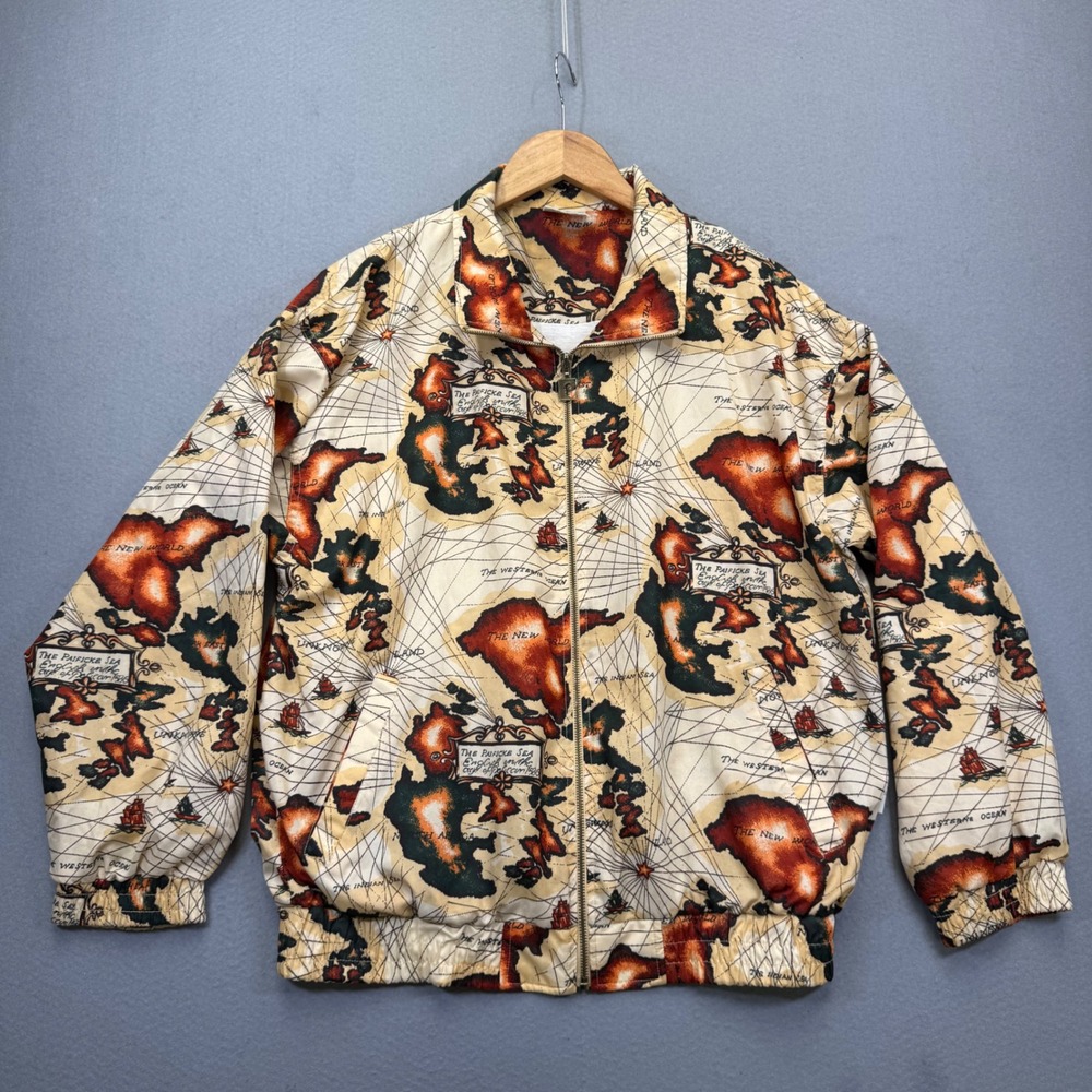 Pierre Cardin Vintage World Map Bomber Jacket Womens Large Zip Up Windbreaker